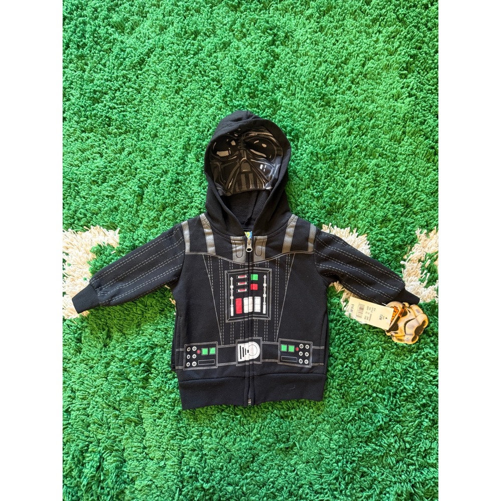 Star Wars Darth Vader Zip Up Hoodie Infant 12M Black Costume Mesh Mask NWT